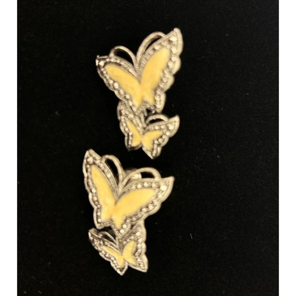 Avon Whispering Wings Butterfly Clip Earrings Pearlized‎ Enamel Faux Marcasite